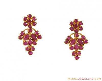 22k Gold Earrings with Ruby ( Precious Stone Earrings )