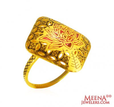 22Kt Gold Meenakari Ring ( Ladies Gold Ring )