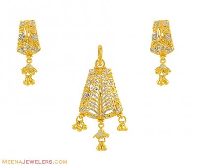 22k Two Tone Pendant Set ( Gold Pendant Sets )