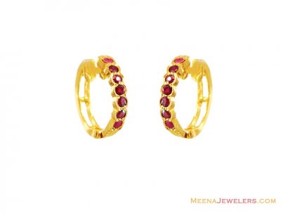 Ruby Studded Round Hoop Earring 22k ( Precious Stone Earrings )