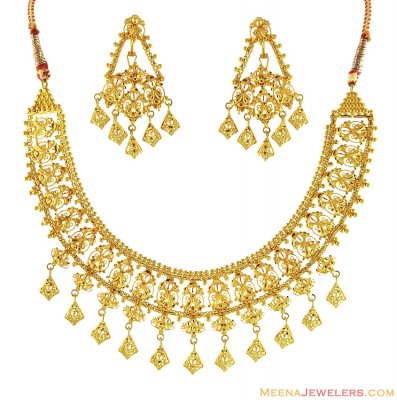 21K Gold Fancy Necklace Set ( 22 Kt Gold Sets )