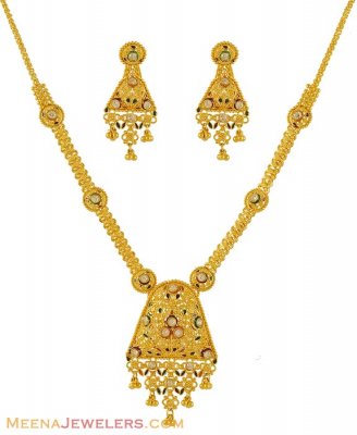 22K Meenakari Necklace Set ( 22 Kt Gold Sets )