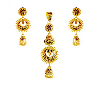 22Kt Gold Meenakari Pendant Set ( Gold Pendant Sets )