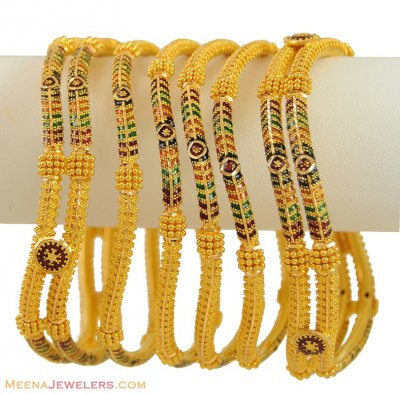 22k Wavy MeenaKari Bangles (set of 6) ( Set of Bangles )