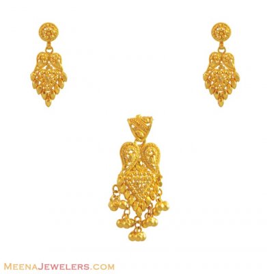 22Kt Gold Filigree Pendant Set ( Gold Pendant Sets )