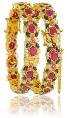 22k Gold Sapphire, Ruby Bangles ( Precious Stone Bangles )