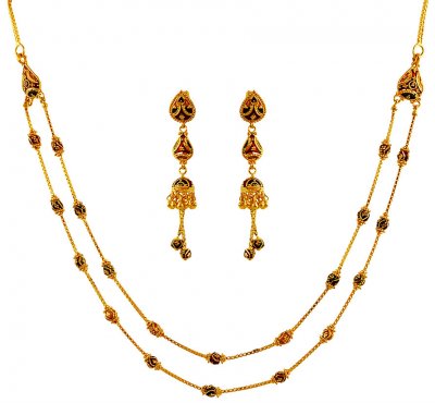 22K Gold Meenakari Necklace Set ( 22 Kt Gold Sets )