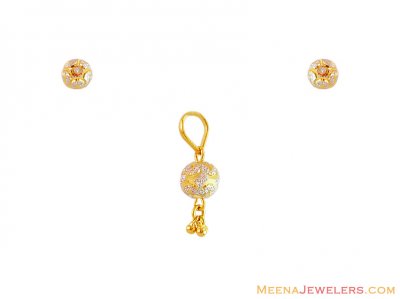 22K Gold Two Tone Pendant Set ( Gold Pendant Sets )