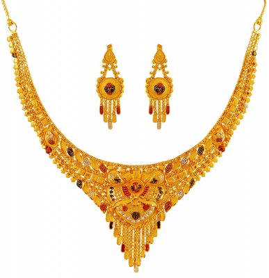 Beautiful 22K Necklace Set 3 Tone ( 22 Kt Gold Sets )