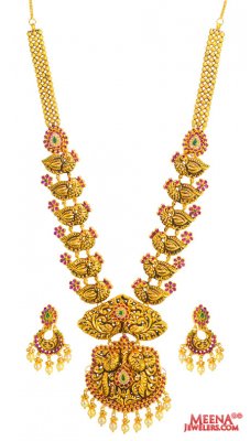 22 Karat Gold Temple Necklace Set ( Antique Necklace Sets )