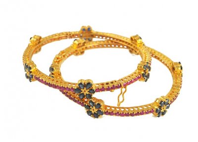 22 Kt Gold Bangles With Precious Stones ( Precious Stone Bangles )