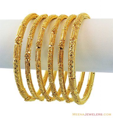 22k Yellow Gold Pipe Bangles Set ( Set of Bangles )