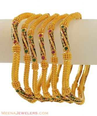 Gold MeenaKari Bangles (set of 6) ( Set of Bangles )