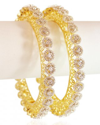 Diamond 18Kt Gold Bangle 2Pc ( Diamond Bangles )