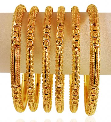 (6 pcs) 22K Gold Filigree Bangles  ( Set of Bangles )