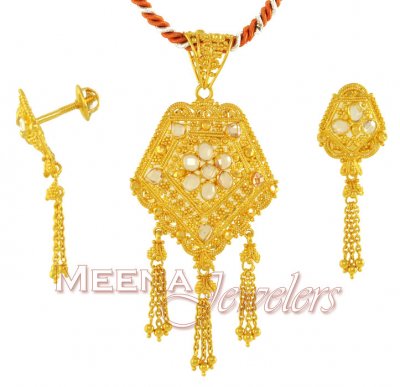 22K Gold Filigree Pendant Set ( Gold Pendant Sets )