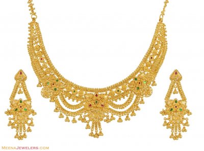 22K Meenakari Necklace Set ( 22 Kt Gold Sets )