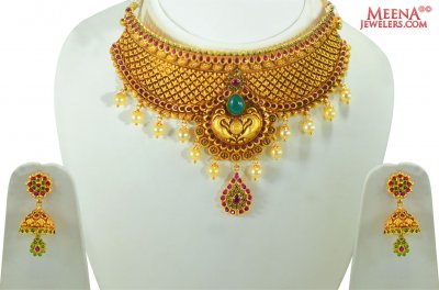 22 Kt Gold Bridal Choker Set ( Antique Necklace Sets )