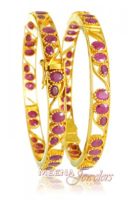 22Kt Gold Ruby Bangles ( Precious Stone Bangles )