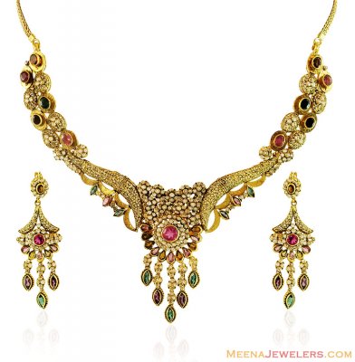 Antique Meenakari Gold Necklace Set ( Antique Necklace Sets )