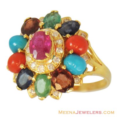 22K Precious Stone Ring ( Ladies Rings with Precious Stones )