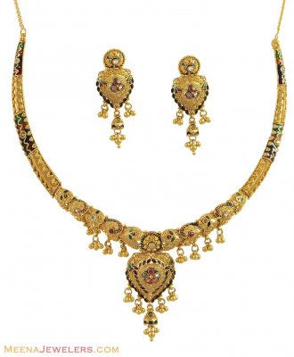 22K Antique Meenakari Set ( Antique Necklace Sets )