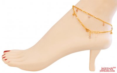 22Kt Gold Multi Tone Anklets (2 Pc) ( Gold Anklets )