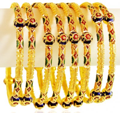 22 Karat Gold Meena Bangles ( Set of Bangles )