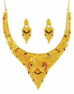 Three Tone Gold Necklace Set ( 22 Kt Gold Sets )