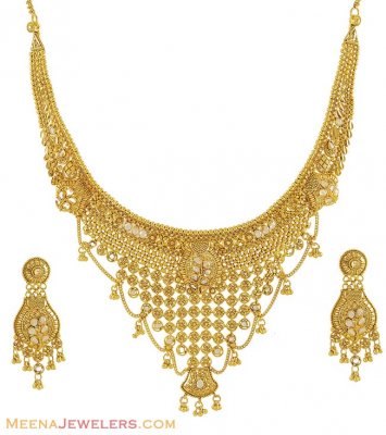 22k Antique With Polki Set ( Antique Necklace Sets )