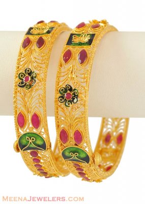 22Kt Gold Ruby Bangles ( Precious Stone Bangles )