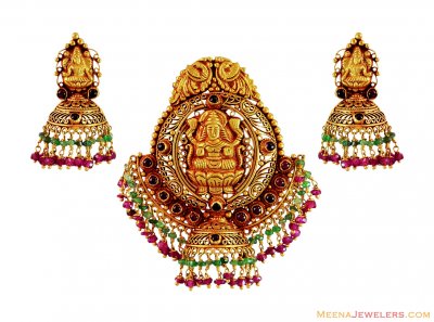 22K Antique Temple Pendant Set ( Antique Pendant Sets )