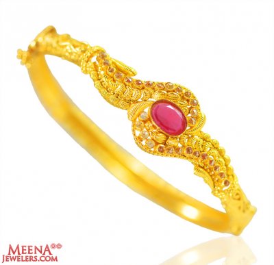 22K Designer Ruby Kada (1 Pcs) ( Precious Stone Bangles )