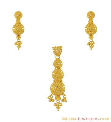 22K Filigree Pendant Set ( Gold Pendant Sets )