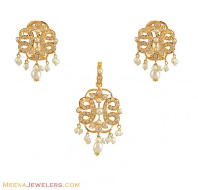 Gold Pendant Set (Pearls, CZ) ( Fancy Pendant Set )