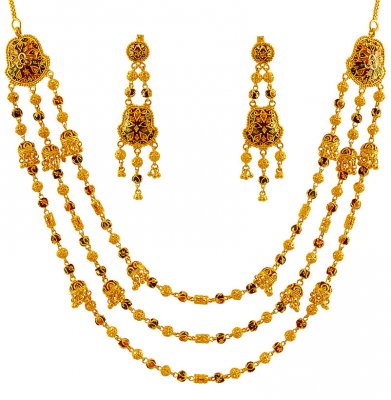 22k Three Layered Necklace Set ( 22 Kt Gold Sets )