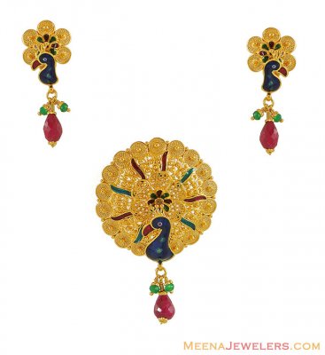 22K Designer Peacock Pendant Set ( Antique Pendant Sets )