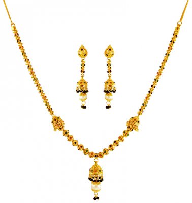 Meenakari 22K Gold Necklace Set ( 22 Kt Gold Sets )