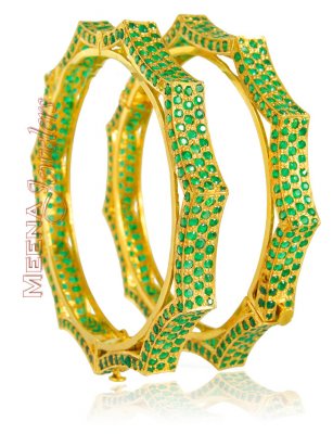 22kt Gold Emerald Bangles ( Precious Stone Bangles )