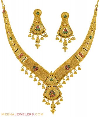 22K Meenakari Necklace Set ( 22 Kt Gold Sets )