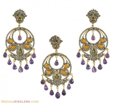 Pendant Set (uncut diamonds studded) ( Diamond Victorian Jewelry )