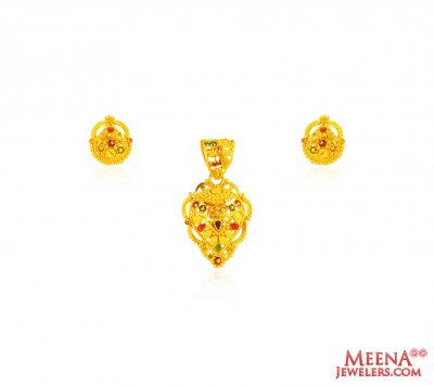  22K Meenakari Gold Pendant set ( Gold Pendant Sets )