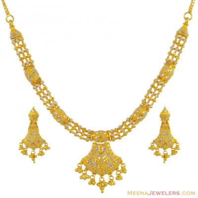 22k 2 Tone Necklace Earring Set ( 22 Kt Gold Sets )