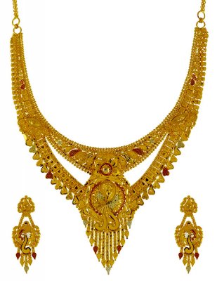 22k Gold Three Tone Necklace Set ( 22 Kt Gold Sets )