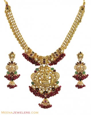 22K Gold Designer Temple Jewelry ( Antique Necklace Sets )