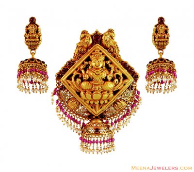 Traditional Temple Pendant Set 22K ( Antique Pendant Sets )