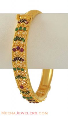 Ruby, Emerald Bangle (22K Gold) ( Precious Stone Bangles )