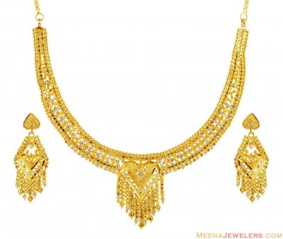 21K Two Tone Necklace Set ( 22 Kt Gold Sets )