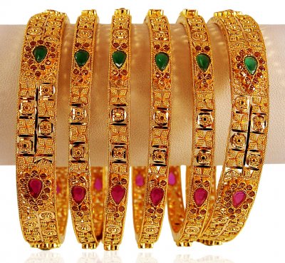 22K Gold Stones Bangle Set ( Set of Bangles )