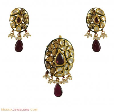 22K Gold Antique Kundan Pendant Set ( Antique Pendant Sets )